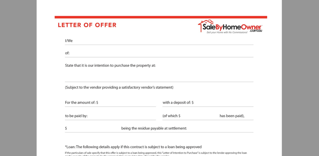 letter of offer forms for property buyers in real estate