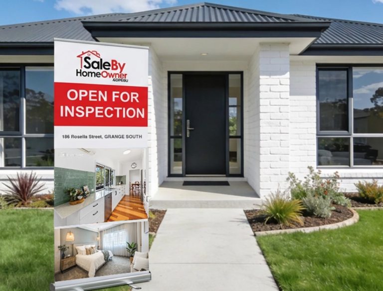 Custom “Open for Inspection” Pull‑Up Photo Banner with Metal Stand